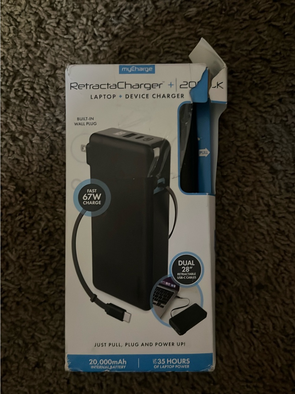RetractaCharger+ 20,000mAh Portable Laptop & Device Charger - Black